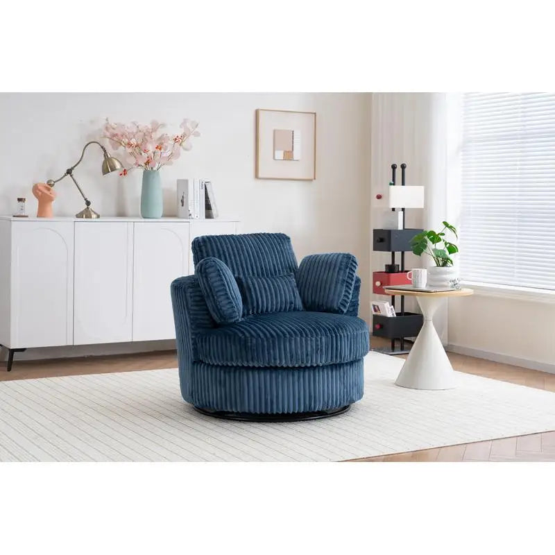 Oversized 360° Swivel Accent Chair, Modern Soft Plush Corduroy Round Barrel Chair for Living Room and Bedroom with Cushions,