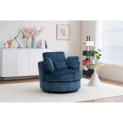 Oversized 360° Swivel Accent Chair, Modern Soft Plush Corduroy Round Barrel Chair for Living Room and Bedroom with Cushions,