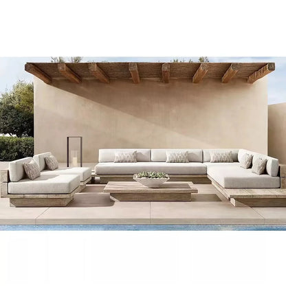 Modern Luxury Garden Outdoor Dining Table Large Sofa Set Burmese Teak Wood For Patio Terrace Beach Leisure Exterior Application