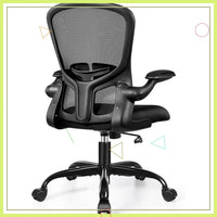 Ergonomic Office Chair with Adjustable Lumbar Support, Height & Flip-up Armrests - Black Mesh Backrest for Comfort