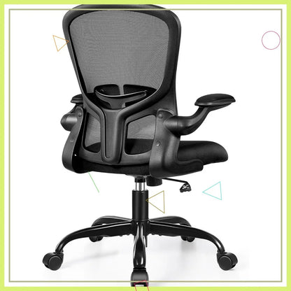Ergonomic Office Chair with Adjustable Lumbar Support, Height & Flip-up Armrests - Black Mesh Backrest for Comfort