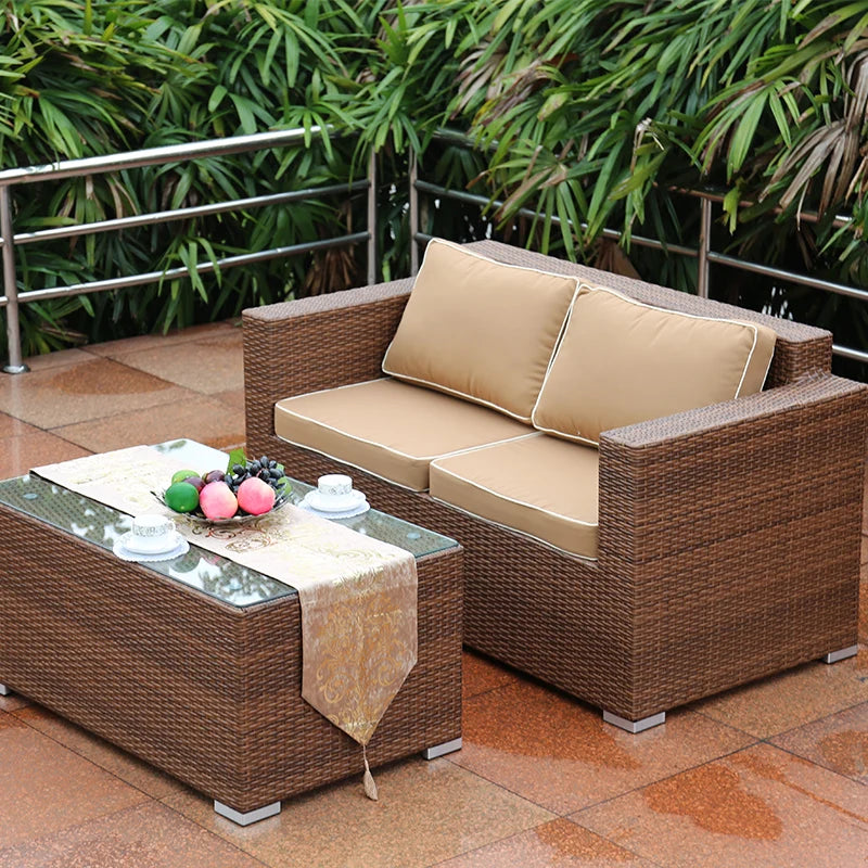 Outdoor Open-air Garden Sofas Hotel Backrest Modern Leisure Garden Sofas Balcony Pe Rattan Furniture Sofá Do Jardim MHHYSF