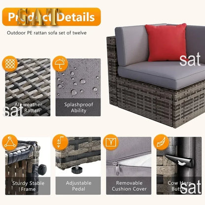 /Outdoor Patio Furniture 8 Pieces Set with 40" Fire Pit Table, Wicker Rattan Sectional Conversation Set with Coffee Table