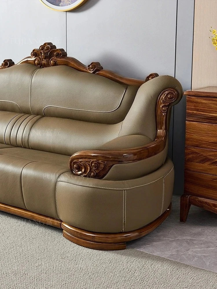 Villa European leather sofa first layer cowhide large apartment solid wood   combination high-end luxury furniture