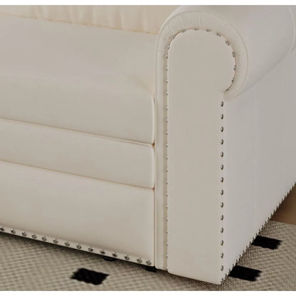 Faux Leather 3-in-1 Convertible Sleeper Sofa with Nailhead Trim and Rolled Arm, Multi-Functional Couch for Versatile Living Spac