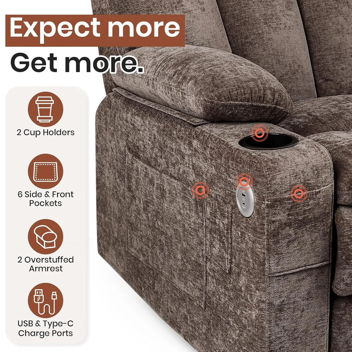 Dual Motor Power Lift Recliner for Elderly Adults with Heat Massage Lay Flat Feature Wireless Remote Cup Holder Customizable