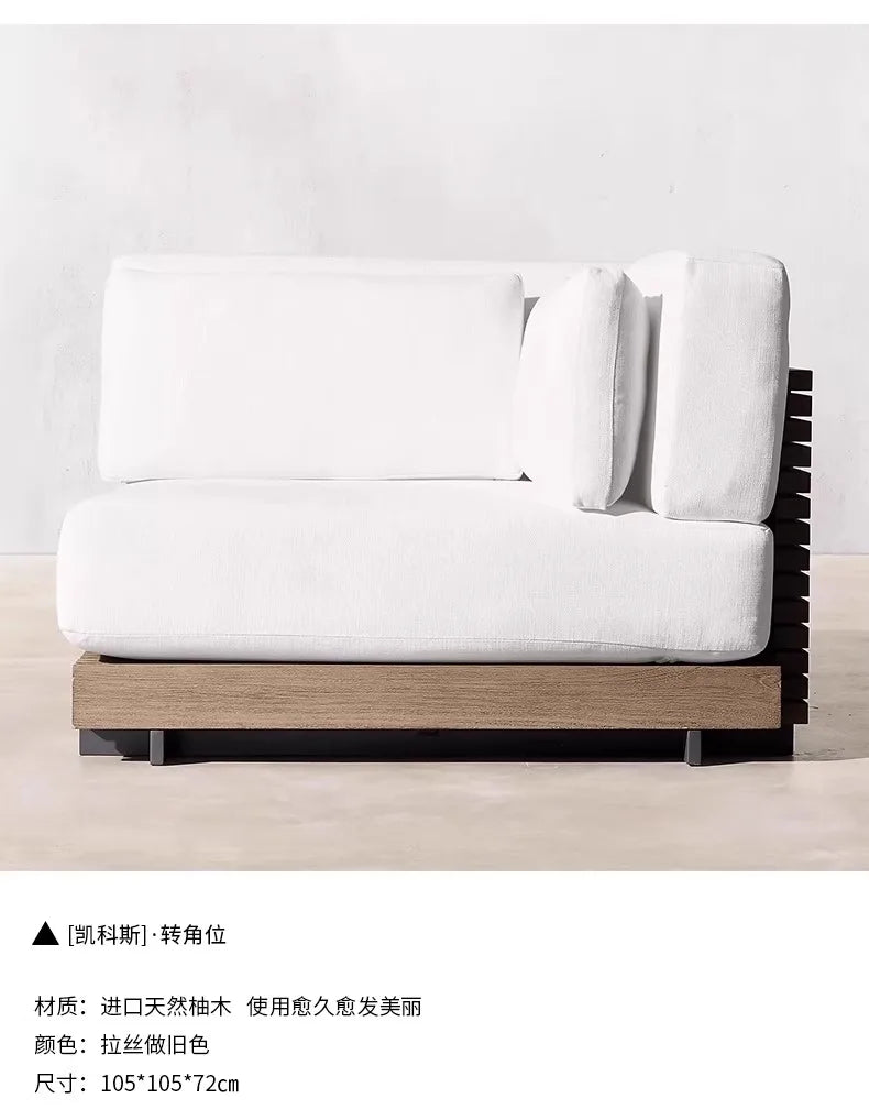 Outdoor Sofa Solid Wood Teak Rain proof and Sunscreen Courtyard Villa Outdoor Balcony Garden Soft Decoration Furniture