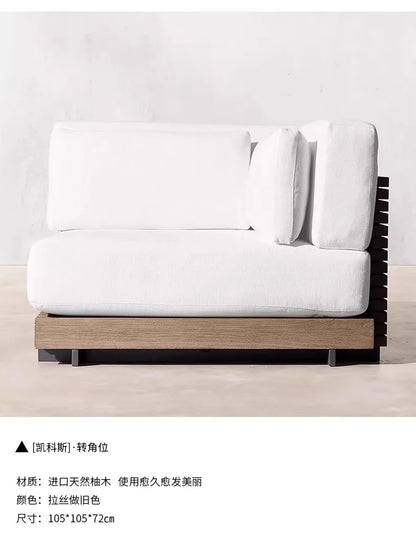 Outdoor Sofa Solid Wood Teak Rain proof and Sunscreen Courtyard Villa Outdoor Balcony Garden Soft Decoration Furniture