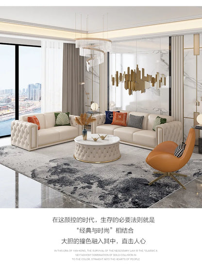 Hong Kong-style light luxury leather s ofa high-end leather sofa villa large apartment corner sofa combination so fa