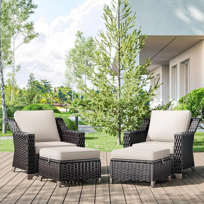 Wicker Patio Furniture, Luxury Outdoor Furniture with  Patio Rattan Chair, 2 Patio Ottoman, Wide Armrest, Thickened Cushions