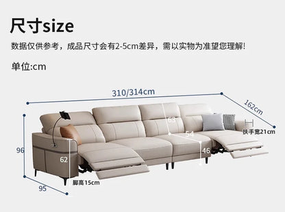 Leather electric sofa function zero wall sofa living room first layer cowhide size apartment adjustable straight row sofa