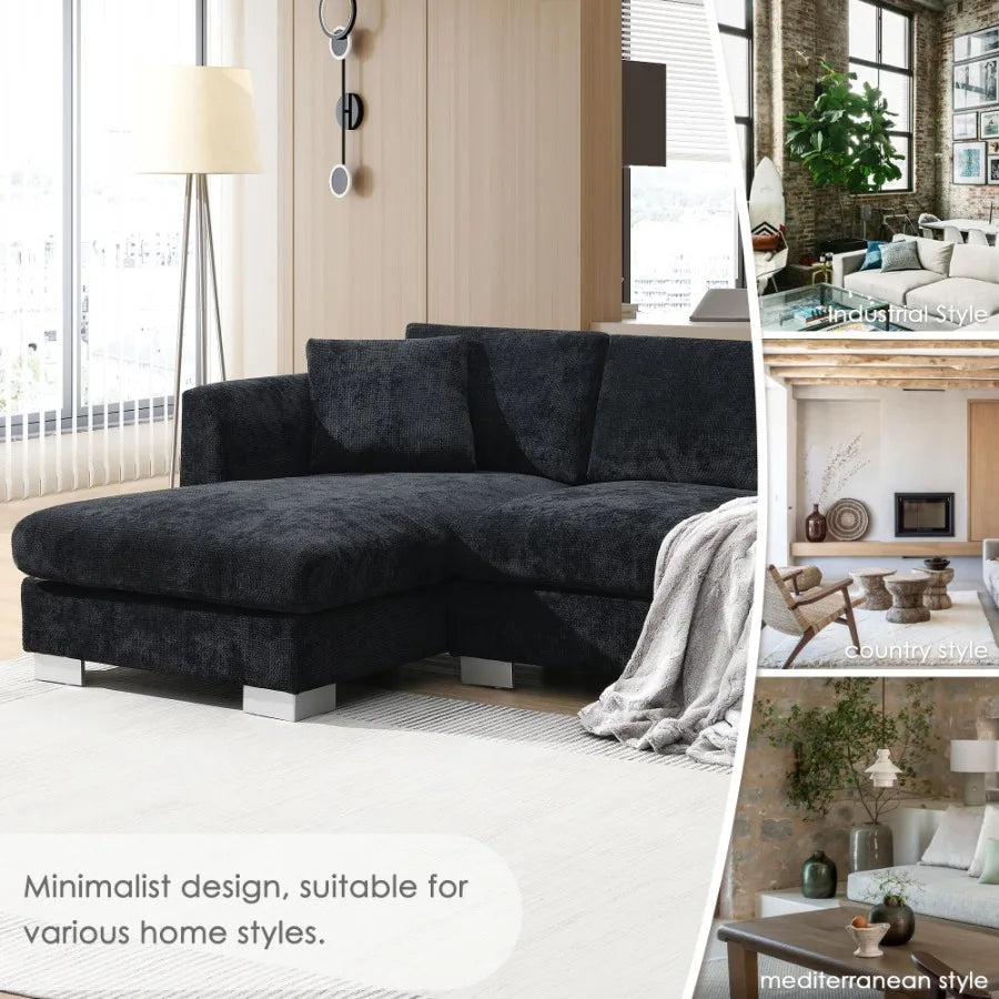 [VIDEO provided][New] 9656 Modern Cloud Sectional Sofa Lshaped Luxury Couch Set with 2 Free pillows 4seat Chenille Indoor Furni