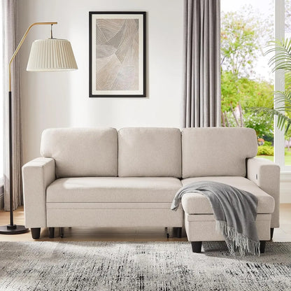 80” Sleeper Sofa Bed,L-Shaped Convertible Sectional Couch with Storage Chaise,2 Built-in Bookshelves and USB Charging Port