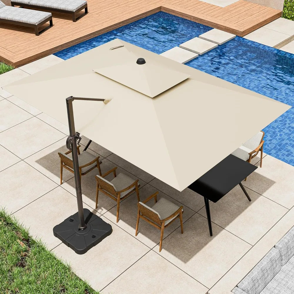 Large 9' X 12' Cantilever Patio Umbrella with 360° Rotation Heavy Duty Windproof Double Top Outdoor Rectangular Offset Umbrella