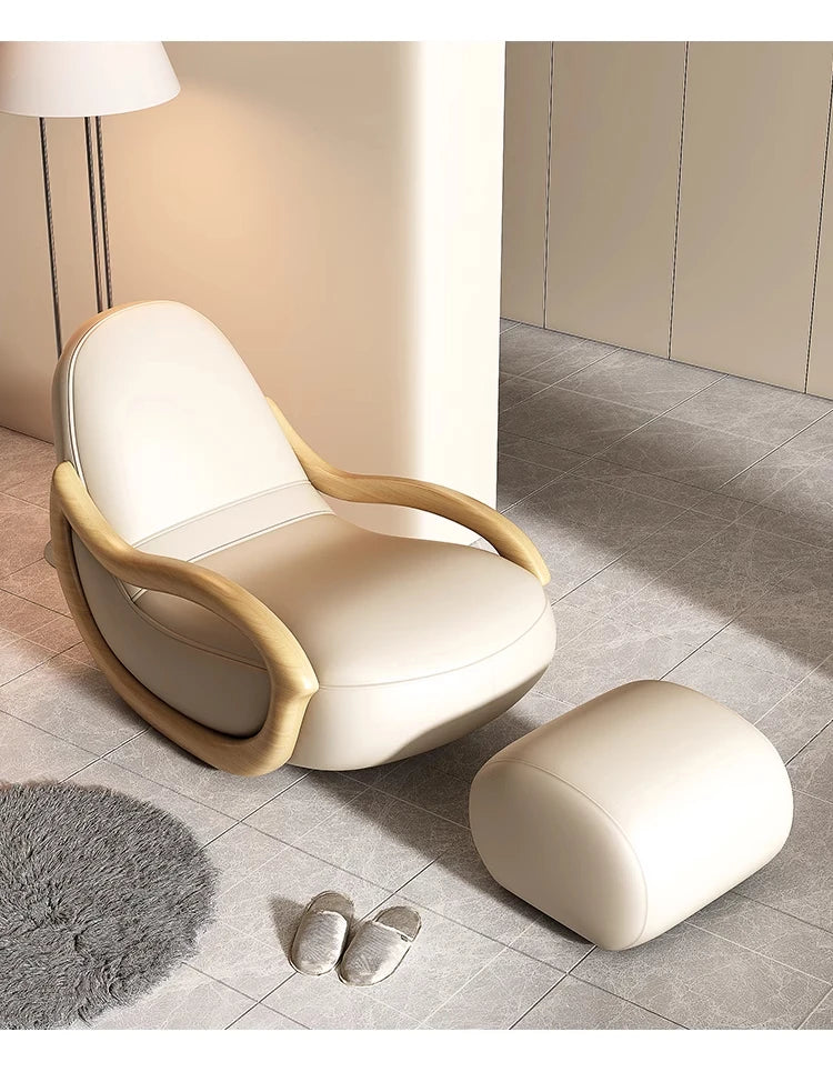 Household balcony leisure chair sofa solid wood rocking chair Chinese lazy sofa recliner environmentally friendly leather