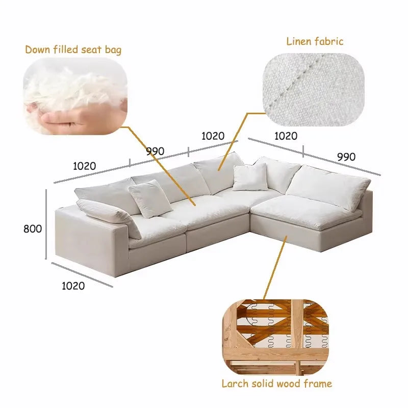 Modern Style Comfortable Coud Couch Living Room Furniture Modular Down Filling Velvet Fabric Sectional Sofa Set