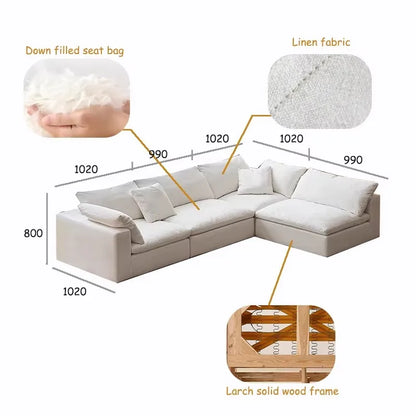Modern Style Comfortable Coud Couch Living Room Furniture Modular Down Filling Velvet Fabric Sectional Sofa Set