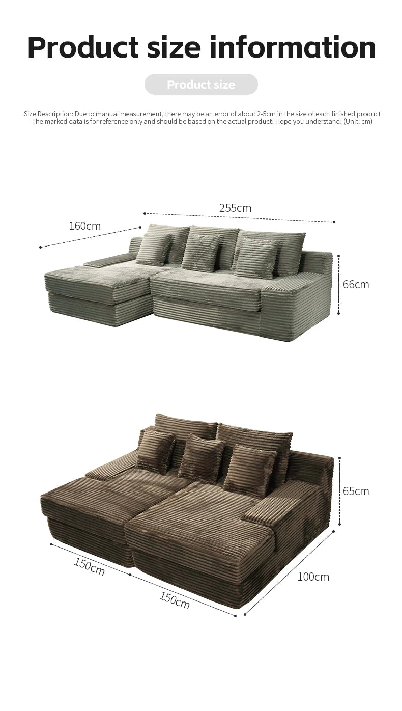 Modern Luxury Velvet L-shaped Compression Sofa Bed Set, Adjustable Function Durable Design, for Living Room Boneless Sofa