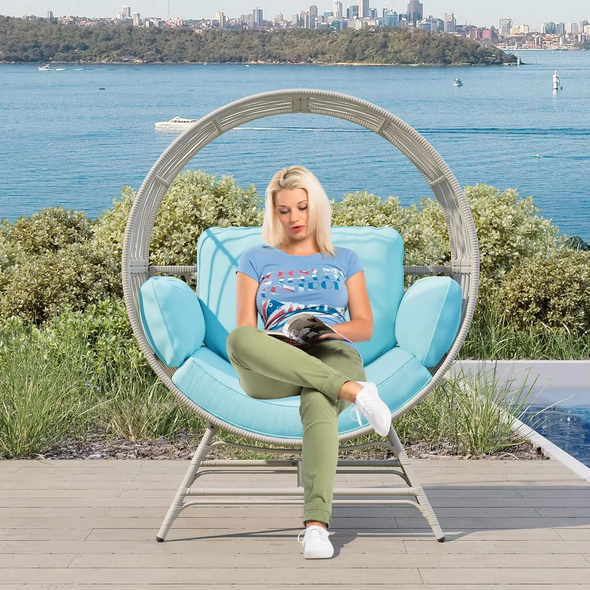 Egg Chair Outdoor Indoor, Oversized Rattan Chair with Thicken Cushion, 510LBS Capacity Wicker Patio Lounge Chair