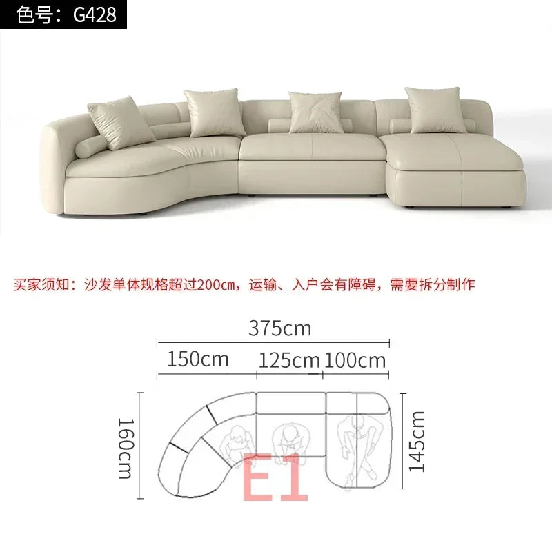 20031A Curved Leather Sofa First Layer Cowhide Semicircle Living Room Italian Modern Simple High-End Elegant