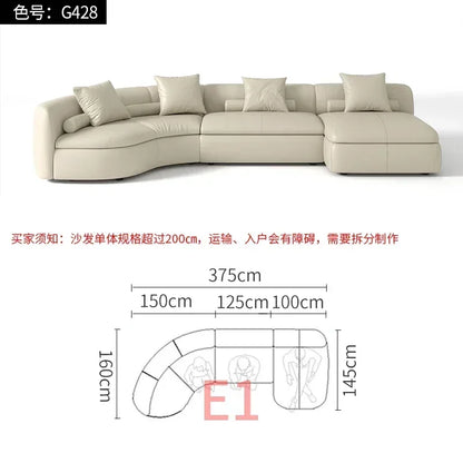20031A Curved Leather Sofa First Layer Cowhide Semicircle Living Room Italian Modern Simple High-End Elegant