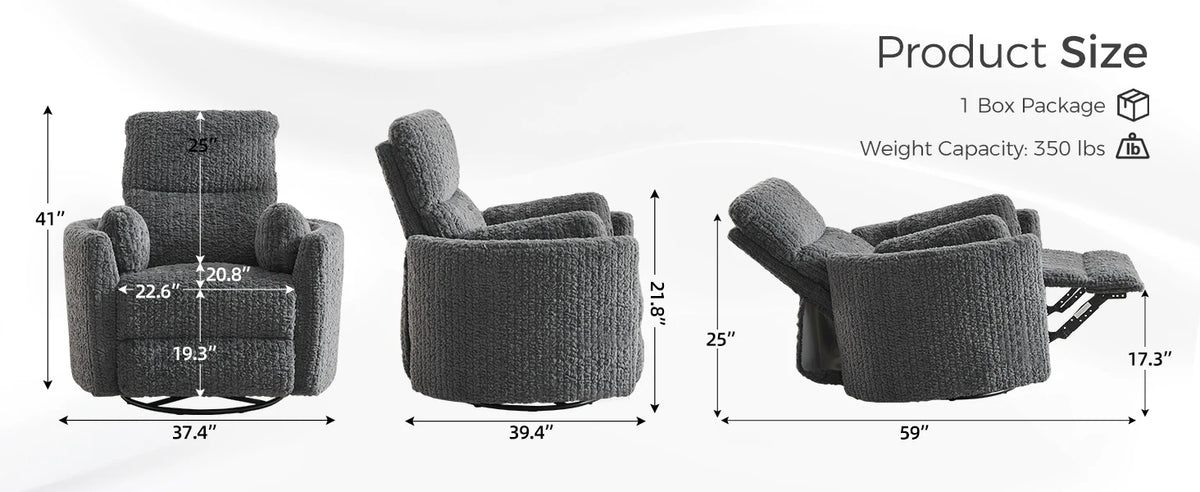 TODRANI Power Swivel Glider Rocking Recliner Nursery Chair with 2 Pillows, Reclining Chair with Type - C & USB Charger Ports