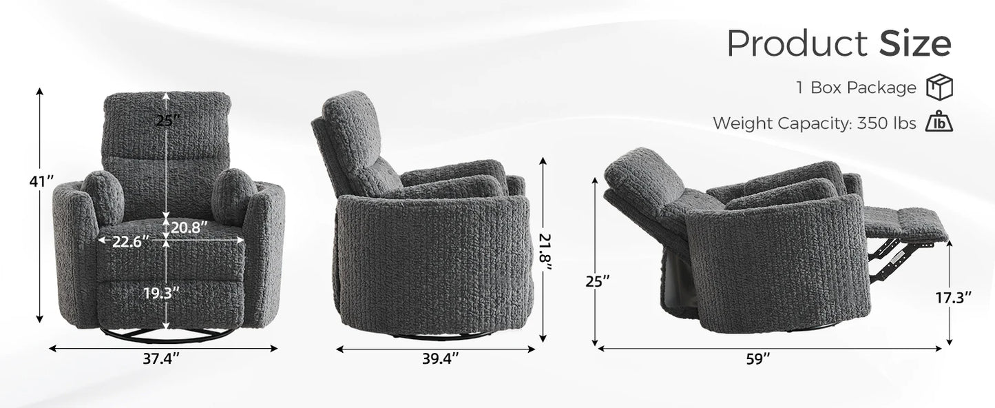 TODRANI Power Swivel Glider Rocking Recliner Nursery Chair with 2 Pillows, Reclining Chair with Type - C & USB Charger Ports