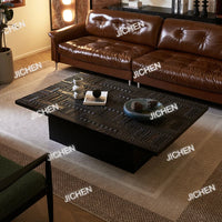 Retro coffee table light luxury high-end sense solid wood carving flower home living room minimalist 1.6 meters coffee table