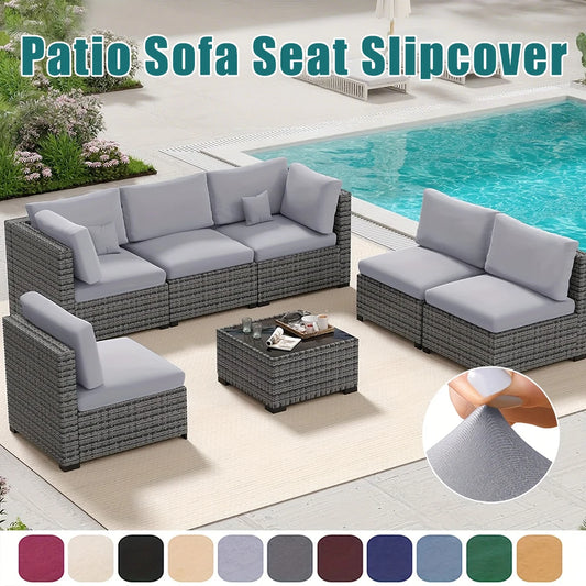Elastic Patio Sofa Seat Covers Dustproof Solid Color Sofa Cover Outdoor Washable Sectional Couch Cover Removable Home Decor