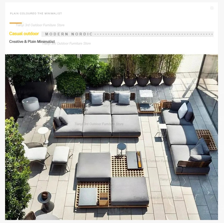 Italian Style Courtyard Villa Solid Wood Garden Sofas Rattan Weaving Modern Garden Sofa Simplicity Outdoor Furniture Divano FYOS