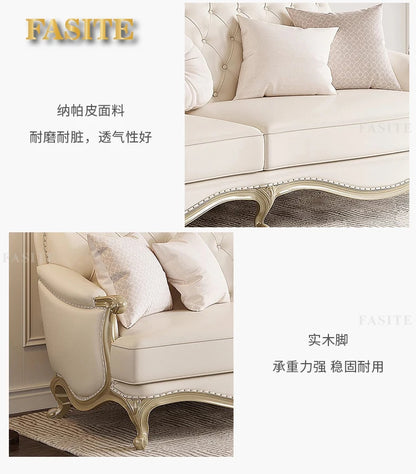 Leather sofa combined living room size apartment Italian light luxury high-end luxury solid wood furniture