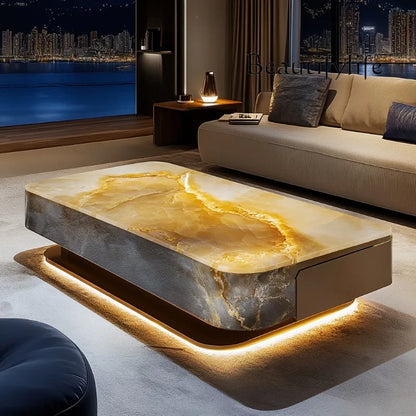 Square luminous jade luxury stone coffee table living room custom modern light luxury style large flat floor home
