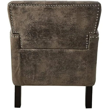 "medford brown upholstered club chair with fabric accents and nailhead trim"