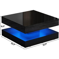 LED Coffee Table with Storage, Modern High Glossy Living Room Table w/2 Drawers,Double-Layer