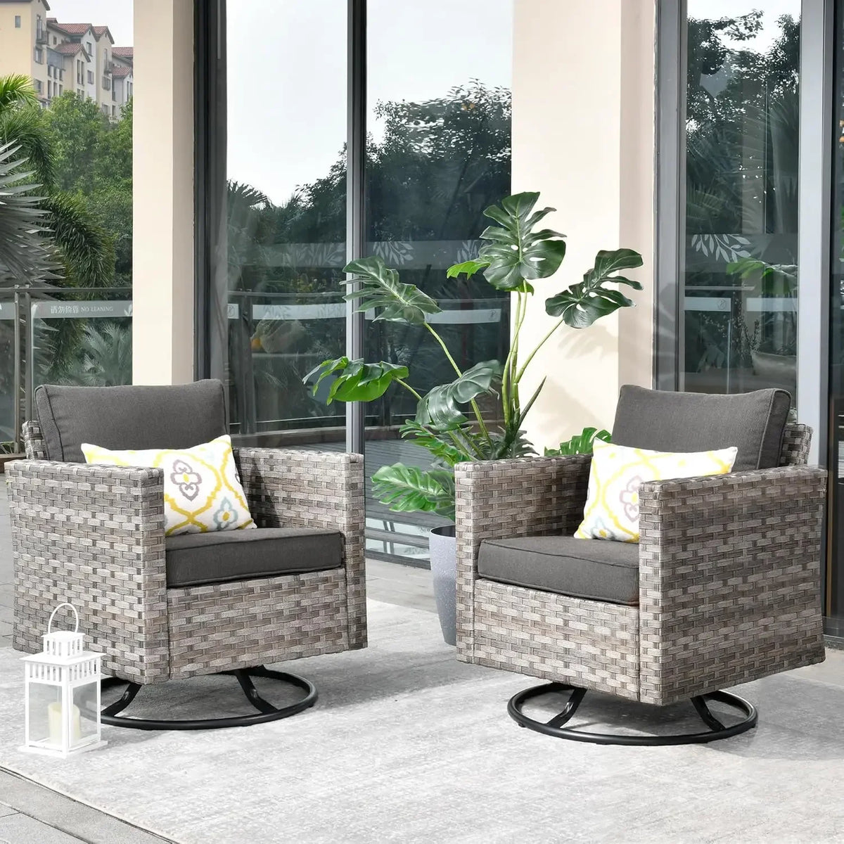 Patio Furniture Sets Outdoor Sectional Sofa with Swivel Rocking Chairs,PE Wicker Conversation Couchfor Backyard Deck Garden