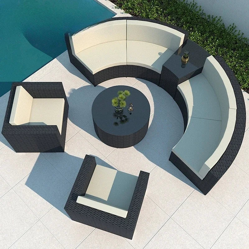 Leisure Outdoor Villa Garden Arc Sofa Hotel Courtyard Rattan Sofa B & B Terrace Sofa Furniture
