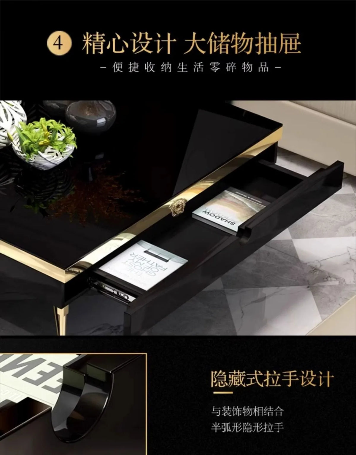 High fashion coffee table living room square paint glass square coffee table