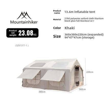Mountainhiker 13.6㎡ Large Inflatable Tent Outdoor Camping 8-10 Person Tent Rainproof Family Awning Beach Quick Open Fishing Park