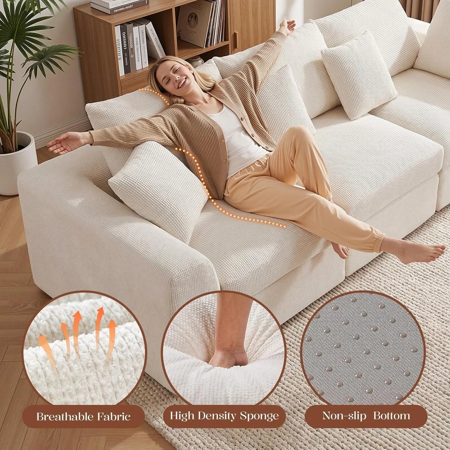 110" L-Shaped 3-Seat Modular Sectional Sofa with Movable Design