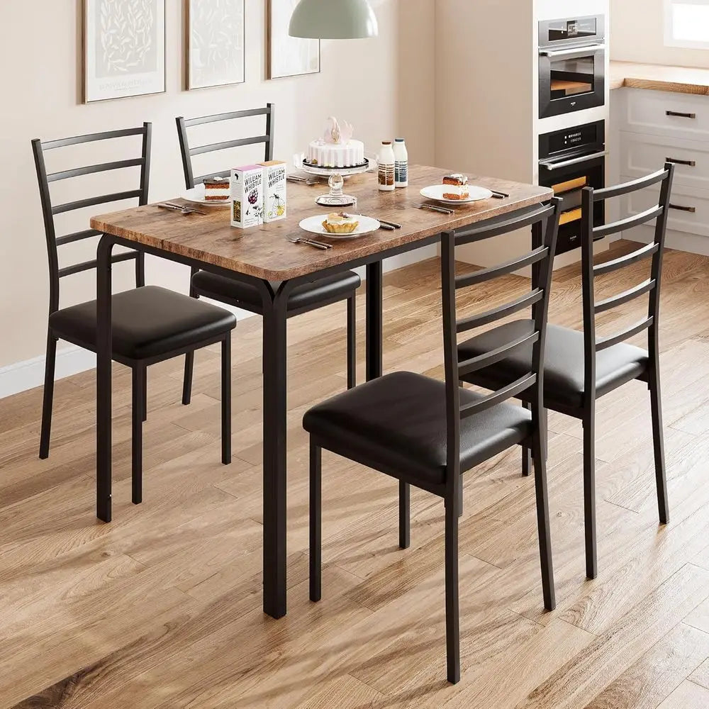 Kitchen Dining Room Table Chair Set for Small Space, Modern Dinette Set for 4, Square Dinner Table Set for Dinette, Breakfast, V