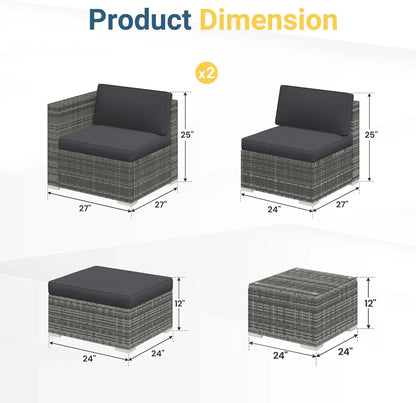 [New Arrival!]5-Pieces Outdoor Patio Furniture Set, All Weather Wicker Rattan Sectional Sofa, Patio Conversation Set with Cushio