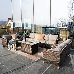 Outdoor Furniture, Patio Wicker Sectional Sofa Modular Furniture Set Single Sofa with Thick Cushions for Deck Porch Poolside Ga