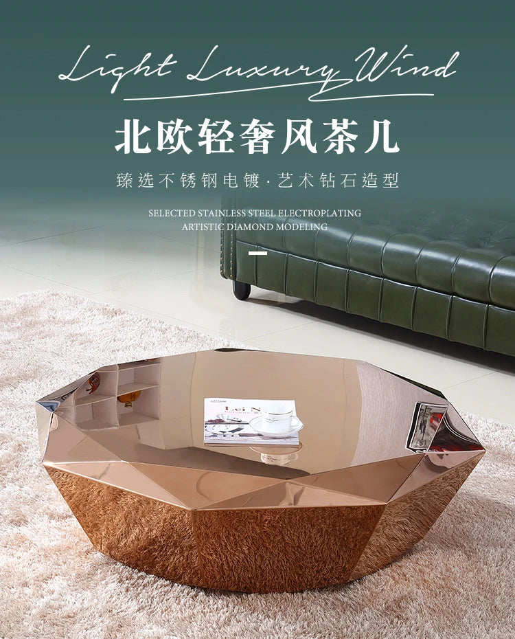 Post-modern light luxury small apartment stainless steel diamond coffee table creative simple designer home living room sofa sid