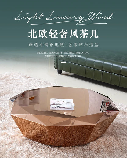 Post-modern light luxury small apartment stainless steel diamond coffee table creative simple designer home living room sofa sid
