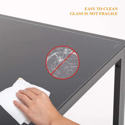 5-Piece Dining Table Set, Rectangular Black Glass Table with 4 Faux Leather Metal Chairs, Modern for Small Spaces