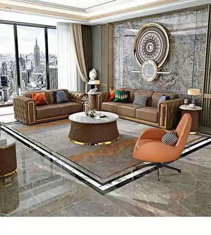 Italian light luxury sofa living room leather sofa first layer cowhide buckle design luxury combination sofa size apartment