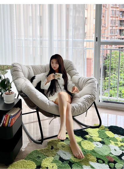 Metal Rocking Chair Adult Reclining Chair Balcon Home Single Leisure Chairs Living Room Red Sofa Chair Lazy Recliner