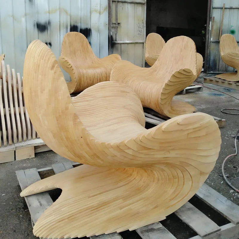 Bespoke Unique Shaped Leisure Chair Minimalist Design Accent Solid Wood Armchair for Home Hotel Art Furniture