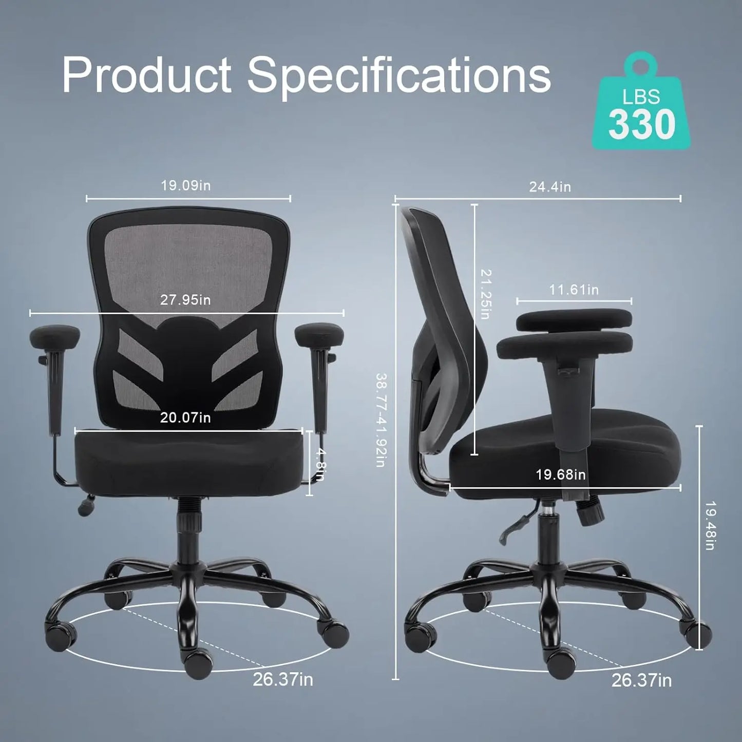 Ergonomic Office Chair with Adjustable Lumbar Support, Breathable Mesh, and Armrests for Home Office Use in Black
