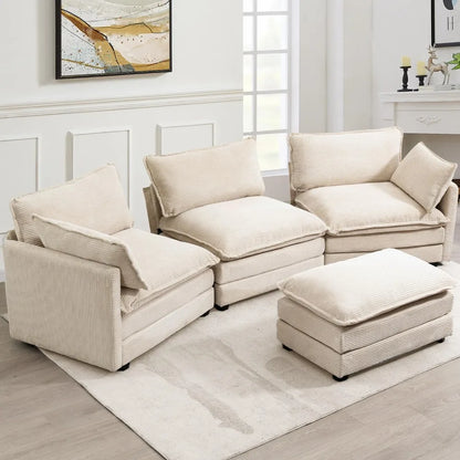 Oversized Modular Sectional Sofa Movable Ottoman 112in 4 Seat Corduroy Convertible L Shape Living Room Office Beige Custom